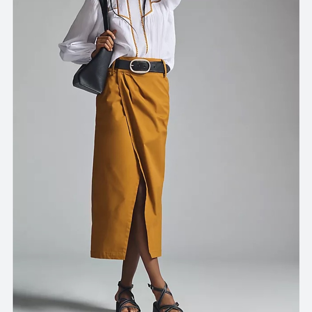 By Anthropologie  Elegant Mustard Wrap Skirt
